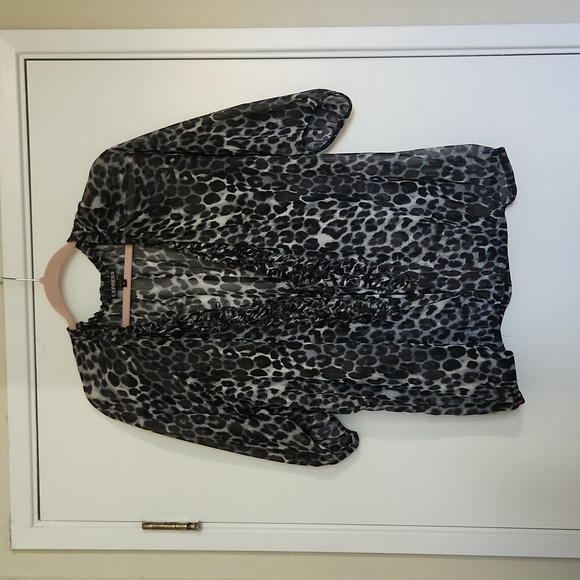 Express Tops - Express Sheer 3/4 Leopard Button Down